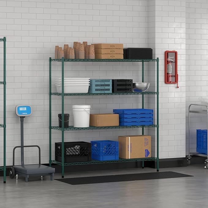 Commercial NSF Listed Green Epoxy Stationary Wire Shelving Kit 18 x 60 x 64 with 4 Shelves Perfect for Warehouse Walk-in Refrigerator Freezer Grocery Store Restaurant Dishroom