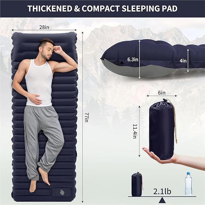 4 Inch Extra Thick Self-Inflating Camping Sleeping Pad – Spliceable for Hiking Fishing &amp Outdoor Use(Black)