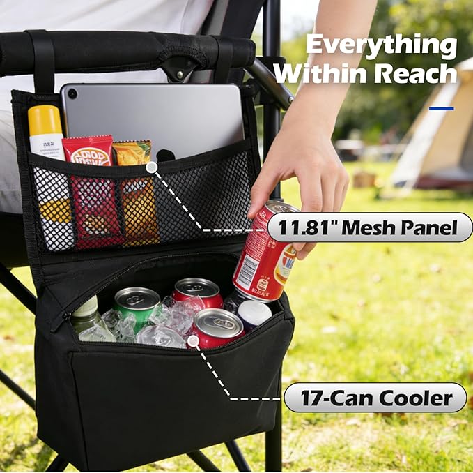 XL Premium Camping Chair - 400lb Capacity Oversized 23.7 Wide Seat Heavy Duty 600D Oxford Fabric Padded Camping Chair Portable for Outdoor Beach Tailgate Parties Solid Slate