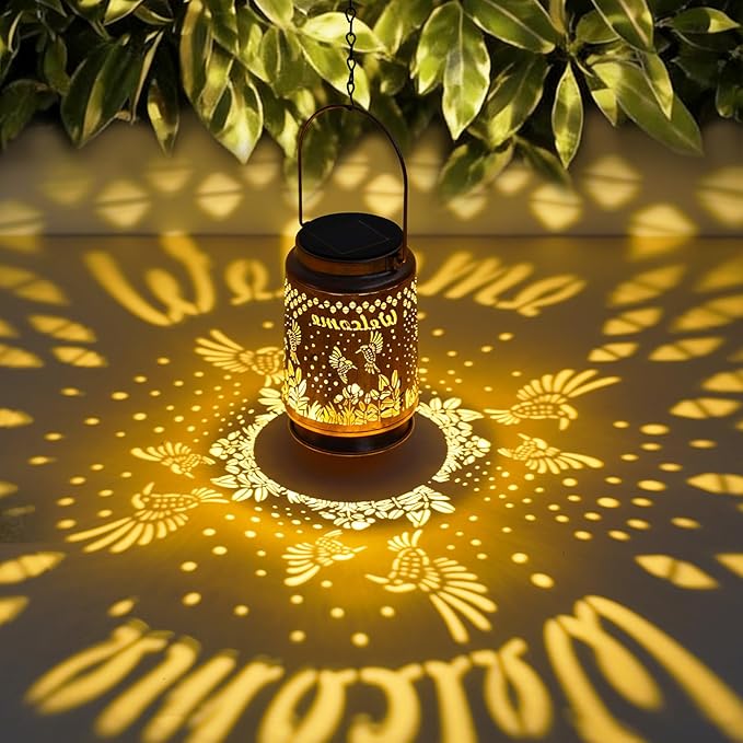 Solar Lanterns Outdoor Waterproof Hummingbird Garden Decor Gifts for Women Mom Grandma Hanging Solar Lights Metal Solar Decoration Outside for Yard Patio Backyard Porch