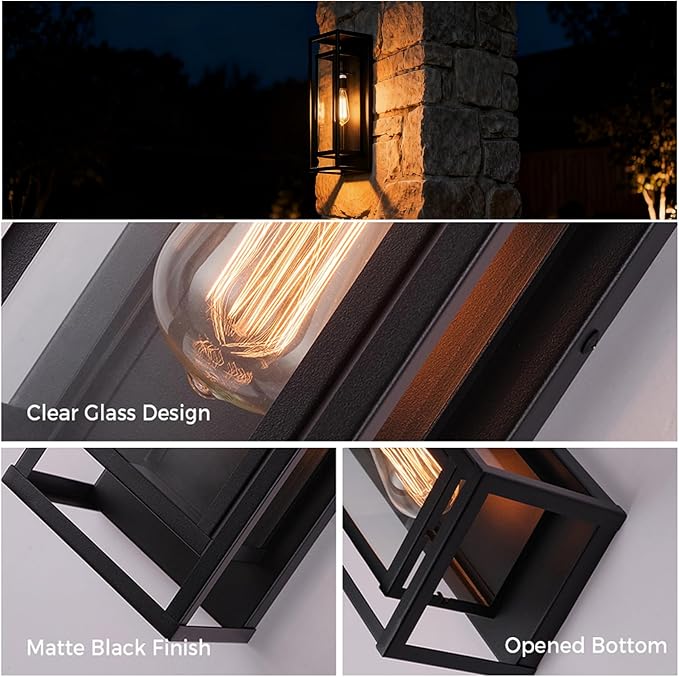 18inch Outdoor Wall Light FixturesExterior Waterproof LanternsPorch Sconces Wall Mounted Lighting with E26 Sockets &amp Glass ShadesModern Matte Black Wall Lamps for Patio Front Door Entryway (1 P