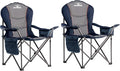 Oversized Camping Chairs with Cooler Bag &amp Cup Holder - Set of 2 Heavy-Duty 500lbs Folding Chairs (Steel Frame Padded Seat Blue &amp Gray)
