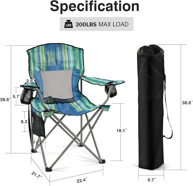 Simple Deluxe Outdoor Foldable Camping Chair with 300lbs Capacity and Sturdy Material Foldable Camping Chair with Cup Holder and Carrying Bag Suitable for Camping Parks and Fishing Multi-Color