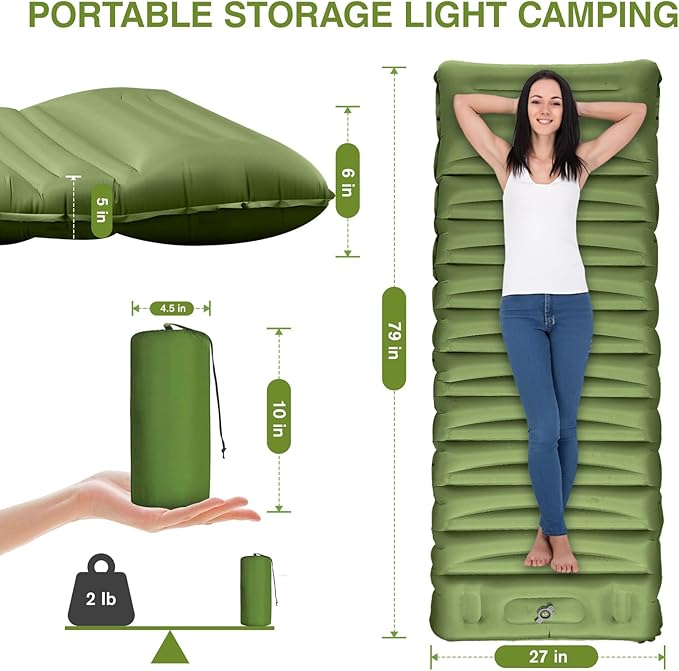 Sleeping Pad for Camping 5 Extra-Thick Camping Mat with Pillow Built-in Foot Pump Ultralight Inflatable Sleeping Mat for Camping Backpacking Hiking Camp Tent