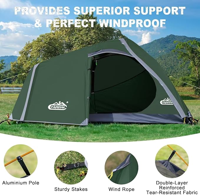 1 Person Backpacking Tent Waterproof Windproof Single Person Tent Lighweight Compact One Person Tent for Camping Hiking