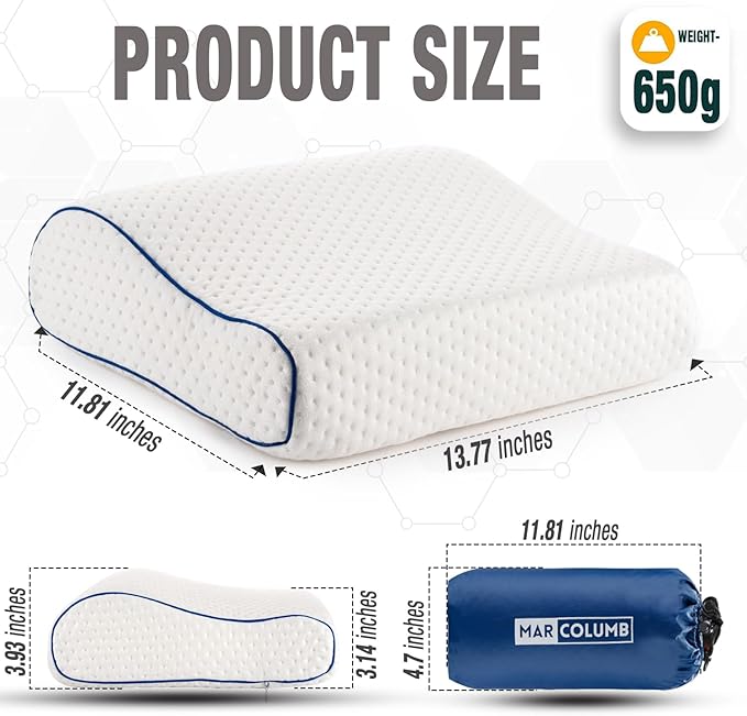 Travel &amp Camping Comfortable Memory Foam Pillow – Easy to Carry Portable Bag – Temperature Regulating Pillow Case - Perfect for Travelling (White Contour)