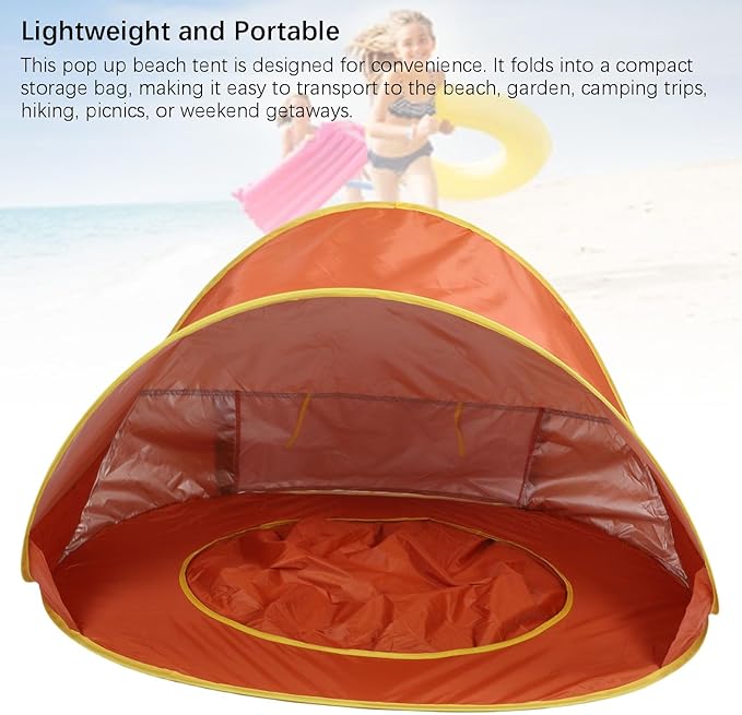 Pop Up Beach Tent Portable Sun Shelter with UV50+ Protection and Built in Baby Pool for Infant Toddlers Outdoor Camping Beach Picnic Easy Set Up (Orange)