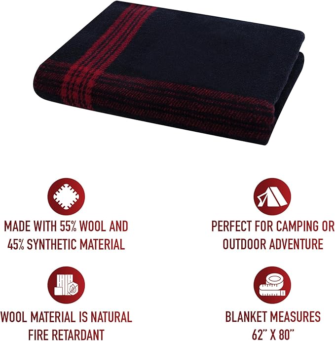 Rothco Striped Outdoor Wool Blanket – Heavyweight Warm and Comfortable Emergency Cover