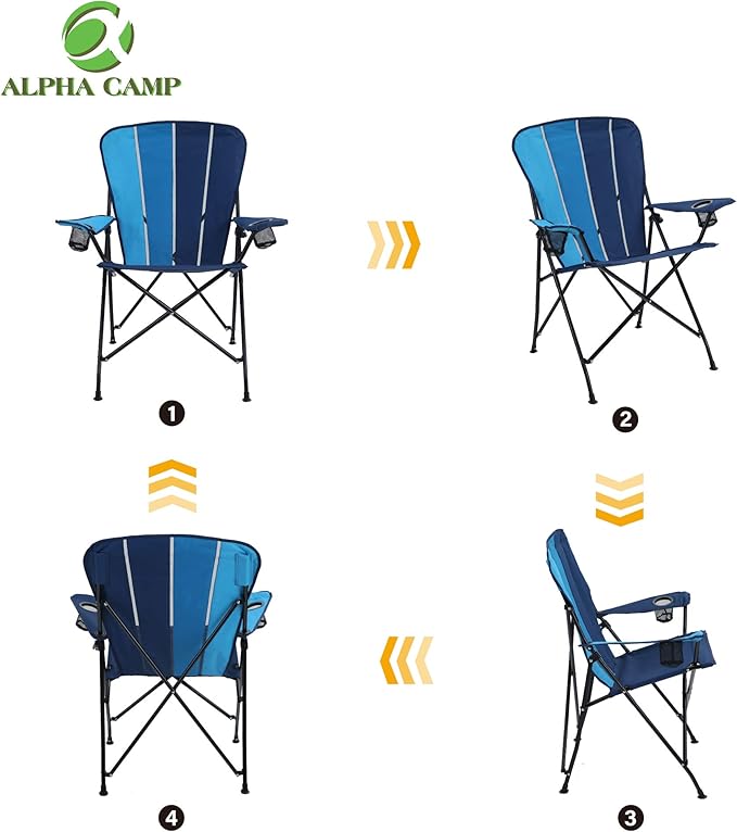 ALPHA CAMP Folding Camping Chair Portable Outdoor Lawn Chair Padded Lightweight Chair Metal Frame Heavy Duty Chair Sports Bag Chairs for Beach Hiking Fishing with Cup Drink Holder Capacity-300lbs