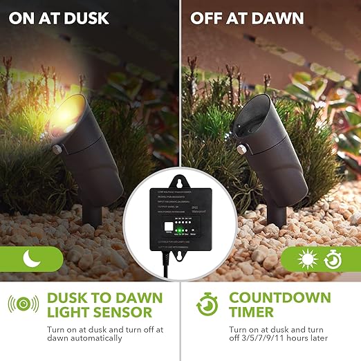 60W Low Voltage Transformer with Timer and Photocell Sensor 120V AC to 12V DC IP65 Waterproof Supply for LED Landscape Light Outdoor Spotlight Pathway LightGarden Light
