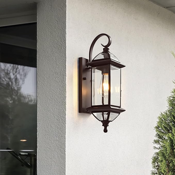 Outdoor Light Fixture 18.5 H Porch Light Oil Rubbed Bronze Outdoor Wall Lights with Clear Glass Waterproof Outside Lights for House Patio Garage Frontdoor 1 Pack Bulb Not Included