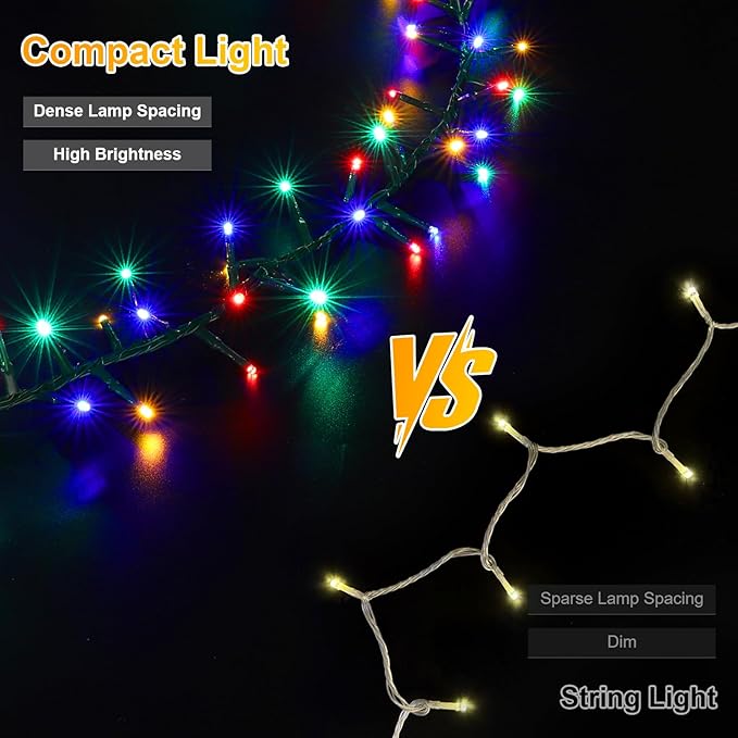 LAMPHOME 500 LED String Lights Outdoor 16 Modes Plug-in Twinkle Fairy for Bedroom 46ft 500LED Christmas Cluster Outdoor Waterproof - Multicolor