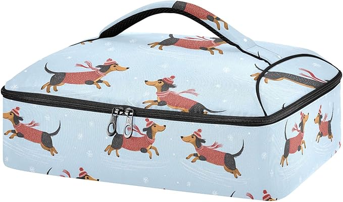 Casserole Carrier Loveliness Cute DogsInsulated Casserole Carrier for Hot or Cold Food Thermal Lunch Tote for Potluck Parties Picnic Beach Fits 9 x 13 Inches Baking Dish