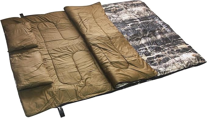 SereneLife Double Sleeping Bag with Pillows Waterproof &amp Detachable for 2 Single Bags Lightweight &amp Warm Perfect for Camping Hiking Backpacking and Cold Weather Suitable for Temperature
