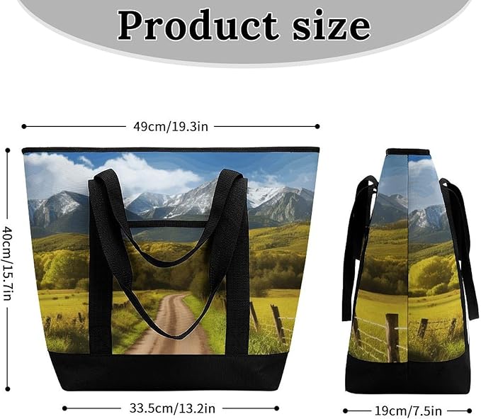 Insulated Shopping BagLarge Reusable Cooler Bags Countryside Road Printed Foldable Shopping BagTravel Waterproof Shoulder Bag