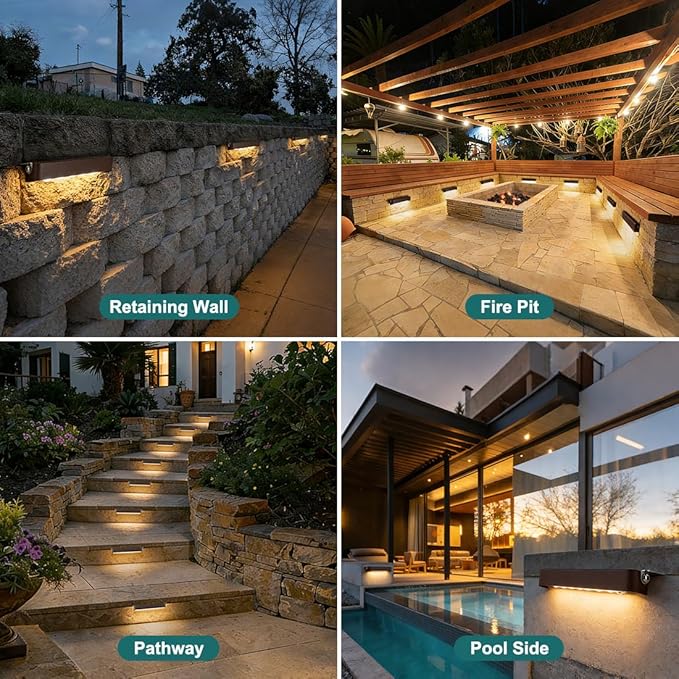 kadision 7” LED Retaining Wall Light 12V Low Voltage Landscape Lighting 4.5W 300lm 2700K/3000K/4000K/5000K/6500K Adjustable Outdoor Step Lights 10-Pack
