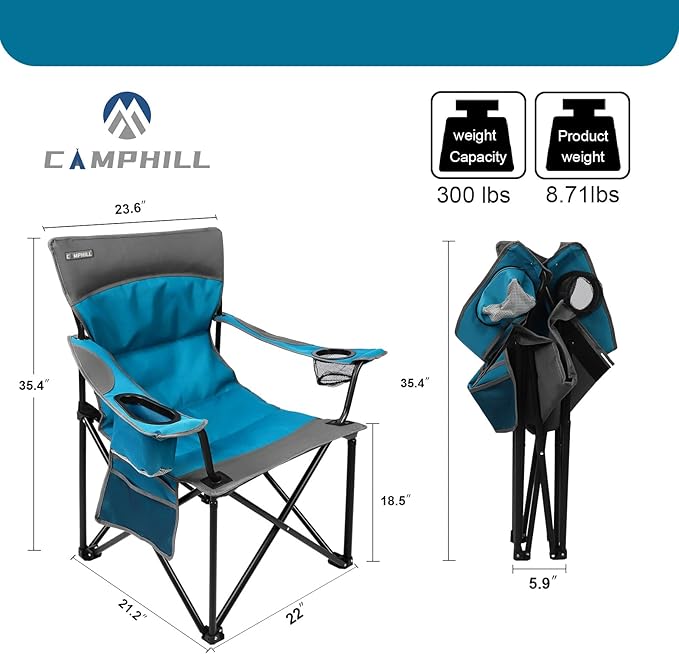 CAMPHILL Oversized Portable Camping Chairs Collapsible Outdoor Chairs with Pocket and Cup Holders Carry Bag for CampingTailgatesBeachand Sports