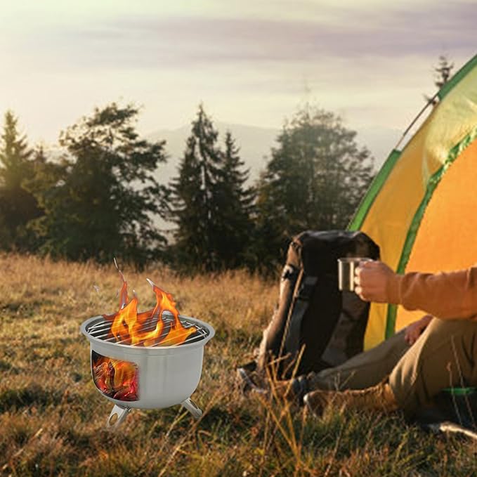Backpacking Survival Stove Stainless Steel Wood Burning Stove For BBQ Picnics Portable Charcoal Grills Cooking Equipment