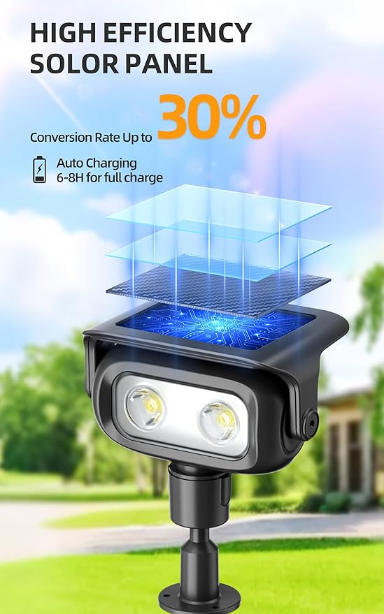 ROSHWEY Solar Spot Lights Outdoor Waterproof Spotlights with 2 Brightness Mode Landscape Lighting Solar Lights for Garden Yard Pathway (Cool White 6 Pack)