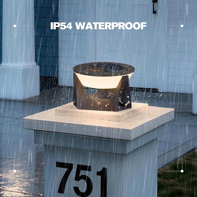 Solar Post Lights Outdoor 7.1 Solar Lamp Post Light IP54 Waterproof Outdoor Pillar Lights 3000K Column Lighting Dusk to Dawn Modern Pillar Light for Column Patio Deck Yard Garden Fence