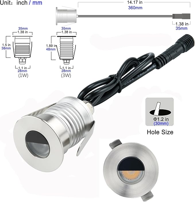 LED In-Ground Well Light - Half-Moon 12V-24V DC IP67 Waterproof Buried Underground LampsOutdoor Landscape LightingWarm White 3000K (3 Watts)