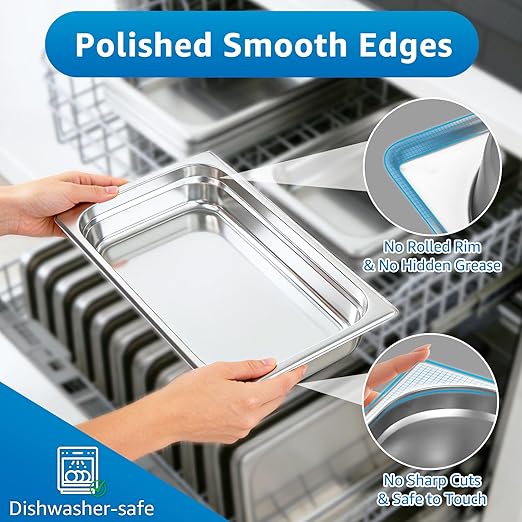 1/6 Size Commercial Hotel Pans 4 Deep (6 Pack) 0.7mm Stainless Steel Steam Table Pans with Lids Deep Food Storage Containers for Prep Stations Condiments &amp Multi-Use Anti-Jam Lug