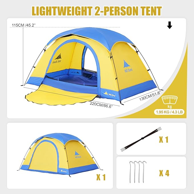 Tulip 2P Backpacking Tent – 3 Season Camping Tentwith Double Door Waterproof Windproof Lightweight Easy Set Up 3 Season 2 Person Tent Camping Hiking Beaches Picnic Mountaineering