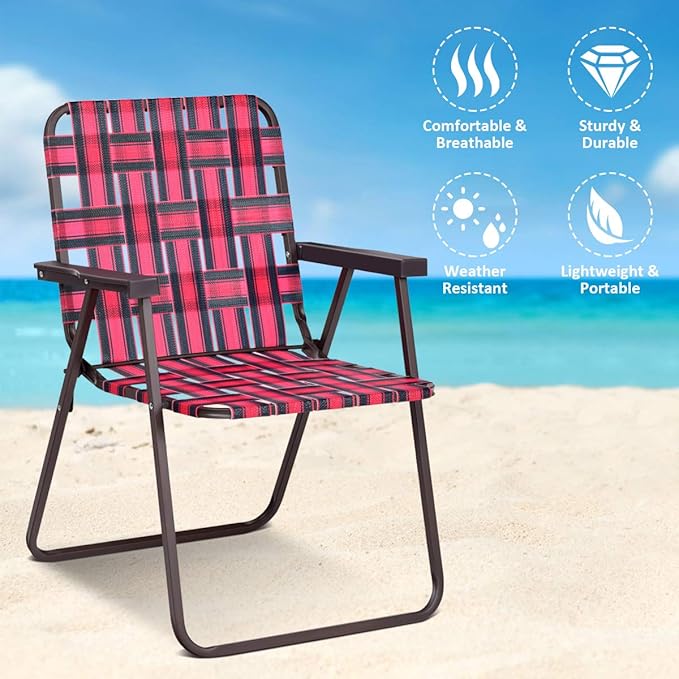 S AFSTAR Beach Chair Set of 6 Portable Folding Chairs with Stable Steel Frame &amp Comfort Armrest Load Bearing Up to 265 LBS Lightweight Lawn Chairs 6 PCS Camping Chairs for Outside Outdoor (Red