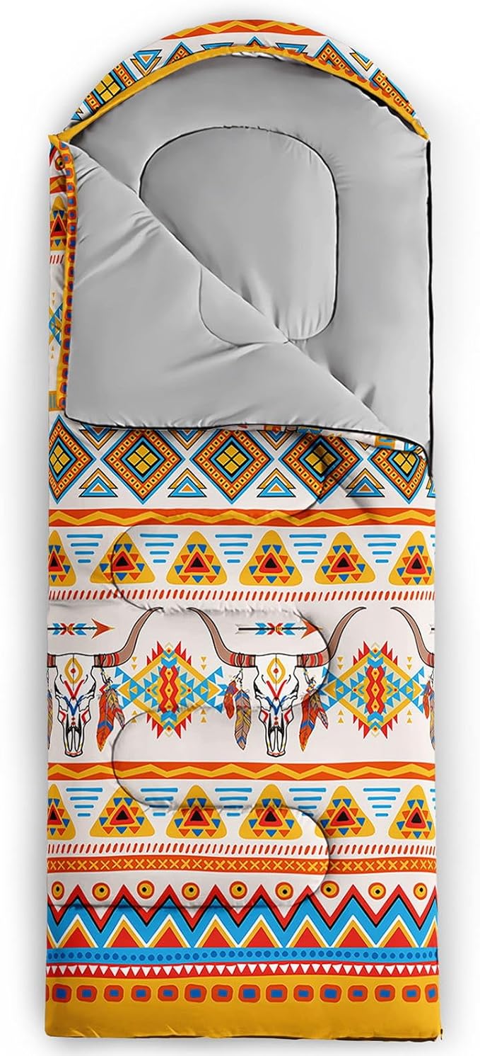 Kids Sleeping Bag for Boys GirlsBohemian Cowboy Print-Lightweight Warm Portable Outdoor Indoor-Waterproof Cold Weather Resistant Sleeping Bag for Camping Hiking