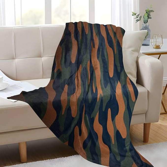 Soft Throw Blanket Camouflage Black Green Khahi Couch Blankets 50 x 70 Inch