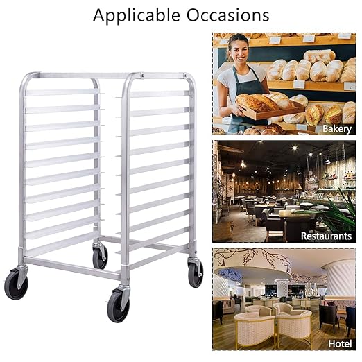 Giantex 10 Tier Aluminum Bakery Rack Commercial Kitchen Bun Pan Sheet Pan Rack Mobile Bakers Trolley with Storage Cooling Racks and Lockable Casters