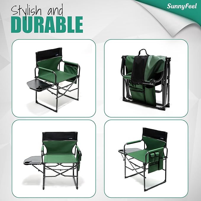 SUNNYFEEL Camping Directors Chair Heavy DutyOversized Portable Folding Chair with Side Table Pocket for Beach FishingTripPicnicLawnConcert Outdoor Foldable Camp Chairs
