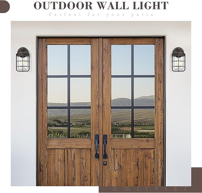 Emliviar Farmhouse Wall Mount Outdoor Lighting Nautical Exterior Light Fixture Metal with Clear Glass Outside Light in Oil Rubbed Bronze Finish for Garden &amp Porch GE255BL ORB