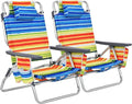 GYMAX Beach Chairs Backpack Camping Chair with Armrest Cooler Bag Cup Holder Towel Bar &amp Side Pockets Sunbath Sling Tanning Lounge Folding Layout Chair (Without Table Yellow Stripe)