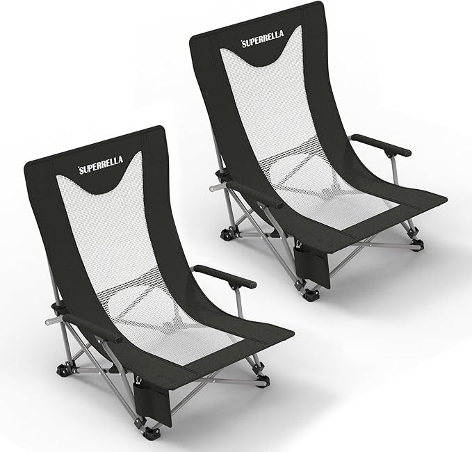 Portable Beach Chair for Adults with Cup Holder Hard Arm Folding Lawn Chairs for Outdoor Activities Camp Sports Beach Travel &amp Picnic Supports up to 400 lbs