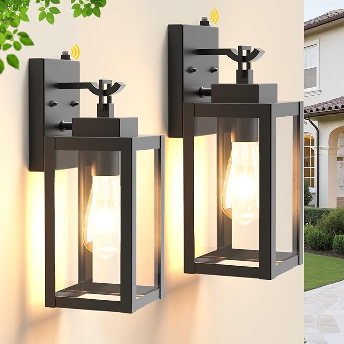 LTBLIGHT 2-Pack Dusk to Dawn Outdoor Wall Lights Modern Black Sensor Porch Light Fixtures Waterproof Exterior Lighting for House Garage Patio Front Door 100-120Vac