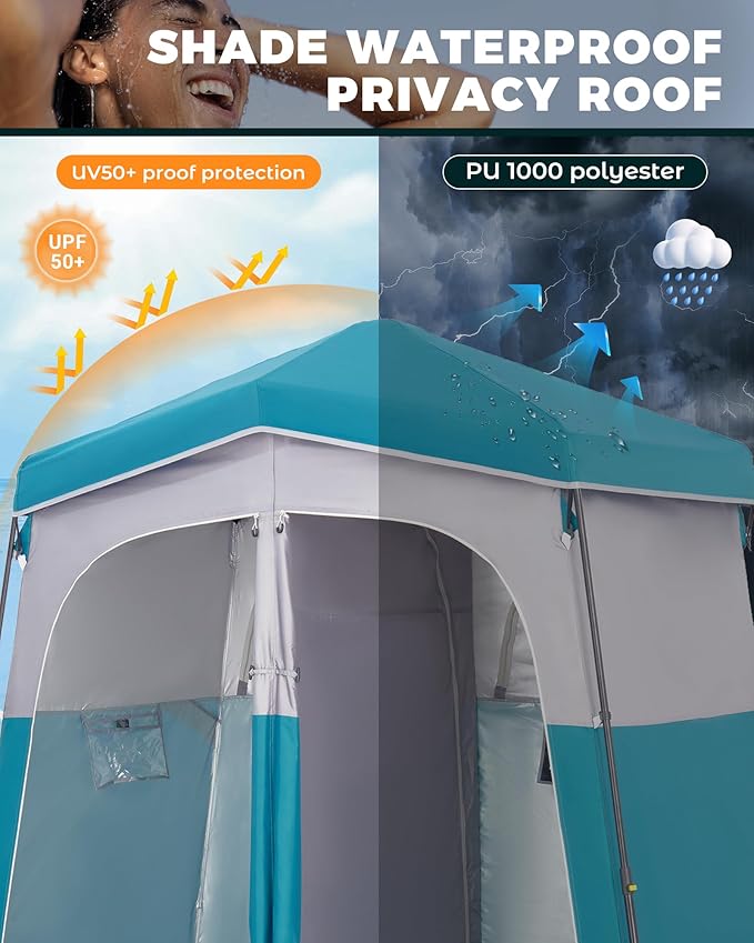 KingCamp Instant Shower Tent Portable Superior Stable Privacy Shelter 2 Large Rooms Outdoor Toilet Tent with Floor for Beach Camping &amp Hiking Setup in Under 60s