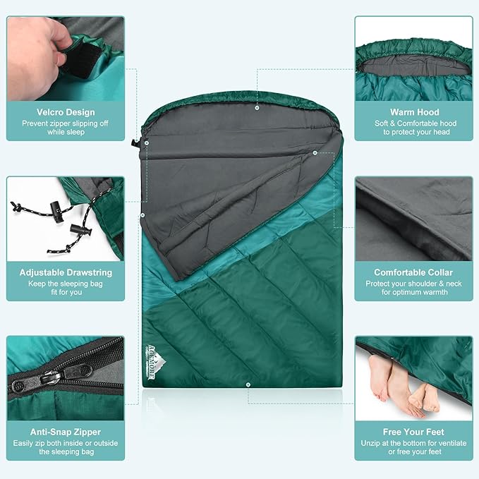 AGEMORE Sleeping Bag for Adults Single and Double Size Lightweight Waterproof XXL Sleeping Bag for Adults Kids Couples Camping Hiking Backpacking Or Traveling Warm &amp Cold Weather