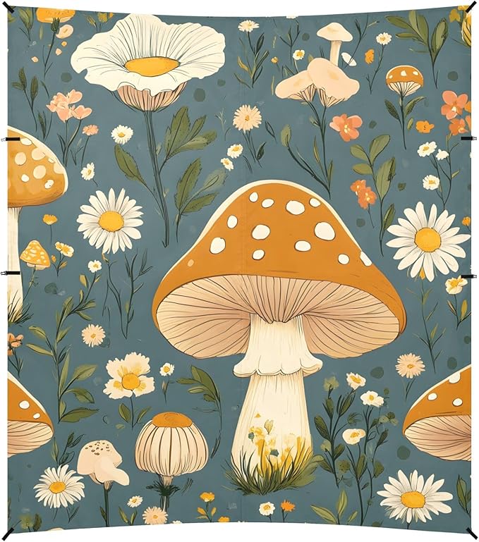 Mushroom Daisy Pattern Camping Sun Shelter Beach Tent Portable Beach Sun Shade Outdoor Canopy for Camping Trips Fishing Picnic