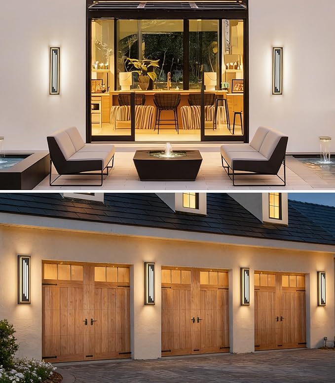 tewei 23.6'' Outdoor Wall Lights Modern Black LED Outdoor Wall Sconce Large Long Exterior Lighting Fixtures 3000K Waterproof Front Porch Lights Outside Lights for House Garage Indoor 2 Pack