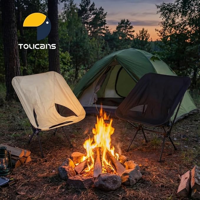 Toucans Camping Chair Portable Backpacking Chair - Ultralight Folding Chair - Compact Lightweight Foldable Chairs for Hiking Mountaineering Beach (Beige)