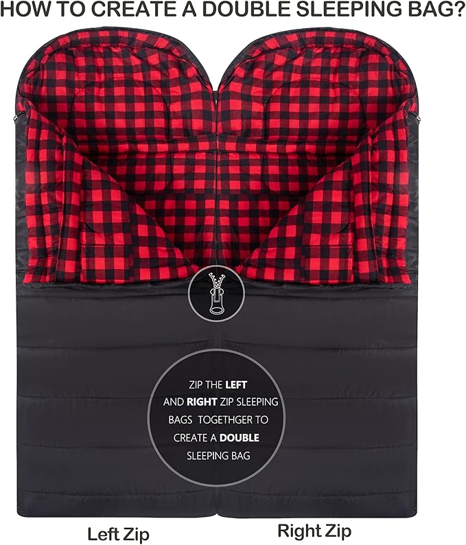 Cold Weather Sleeping Bag 100% Cotton Flannel XXL for Adults Big and TallFree Compression Sack