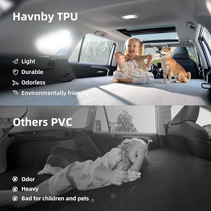 AutoLevel TPU Backseat Foam Mattress for Toyota RAV4 Hybrid 4-inch Foam Camping Mattress &amp Slope-Cancel Layer Inflatable SUV Car Bed with Rechargeable Pump for Road Trip Sleeping (RAV4 Hybrid)