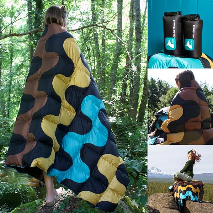 Horizon Hound Puffy Down Camping Blanket - Outdoor Travel Quilt | Sustainable Insulated Lightweight &amp Warm Gear for Sleep Camping Stadium Hiking &amp Festivals | Water Resistant Packable &a