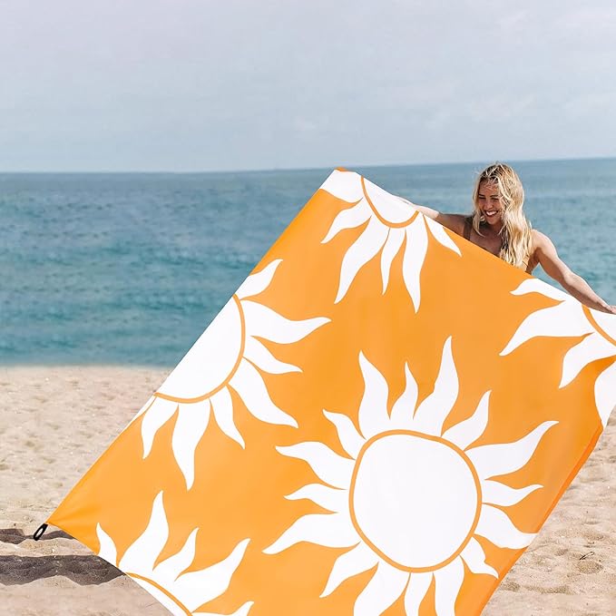 Beach Blanket Waterproof Sandproof Beach Blanket with 4 Stakes &amp Pockets 78''×86'' Lightweight Outdoor Picnic Blanket for Travel Camping Hiking