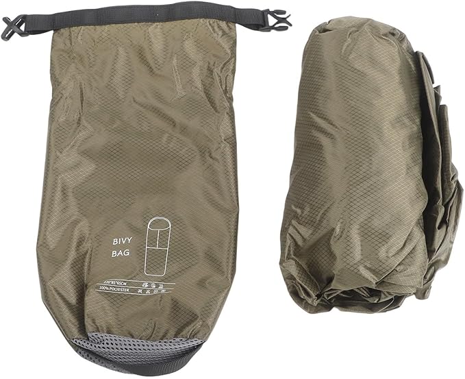 Lightweight Bivy Sack for Camping Waterproof Ultralight Sleeping Bag with Ventilation 70D Ripstop Nylon Heat Reflective Coating 87 Inch Long(Green)
