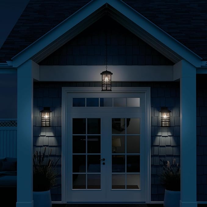 Kichler Beacon Square 17.25 1-Light Outdoor Wall Light with Clear Hammered Glass in Textured Black for Exterior Doors Garage Porch or Patio (17.25 x 9.5) 49831BKT