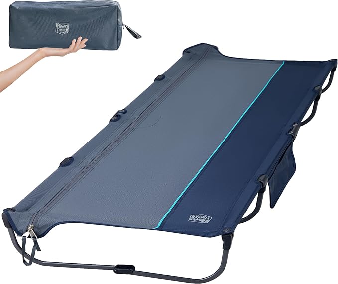 TIMBER RIDGE 20-Second Quick Set-Up Camping Cot Lightweight Aluminum Folding Cot with Zipper Closure Portable Carry Bag Included for Camping Travel and Outdoors Support up to 225lbs Blue