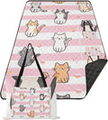 KLL Pink White Stripes Cartoon Cat Waterproof Picnic Essentials Packable Hiking Camp Rug for Ground Spring Gifts manta para picnic campo