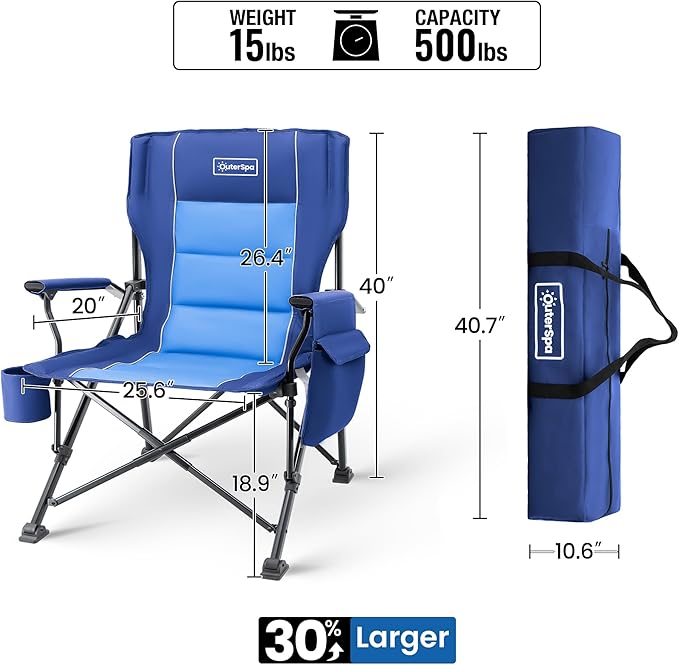 Oversized Folding Camping Chairs for Adults Heavy Duty Support 500lbs Big and Tall High Back Camping Chairs for Heavy People Padded Lawn Chairs Camp Chairs for PatioBeachCampLawnOutdoor